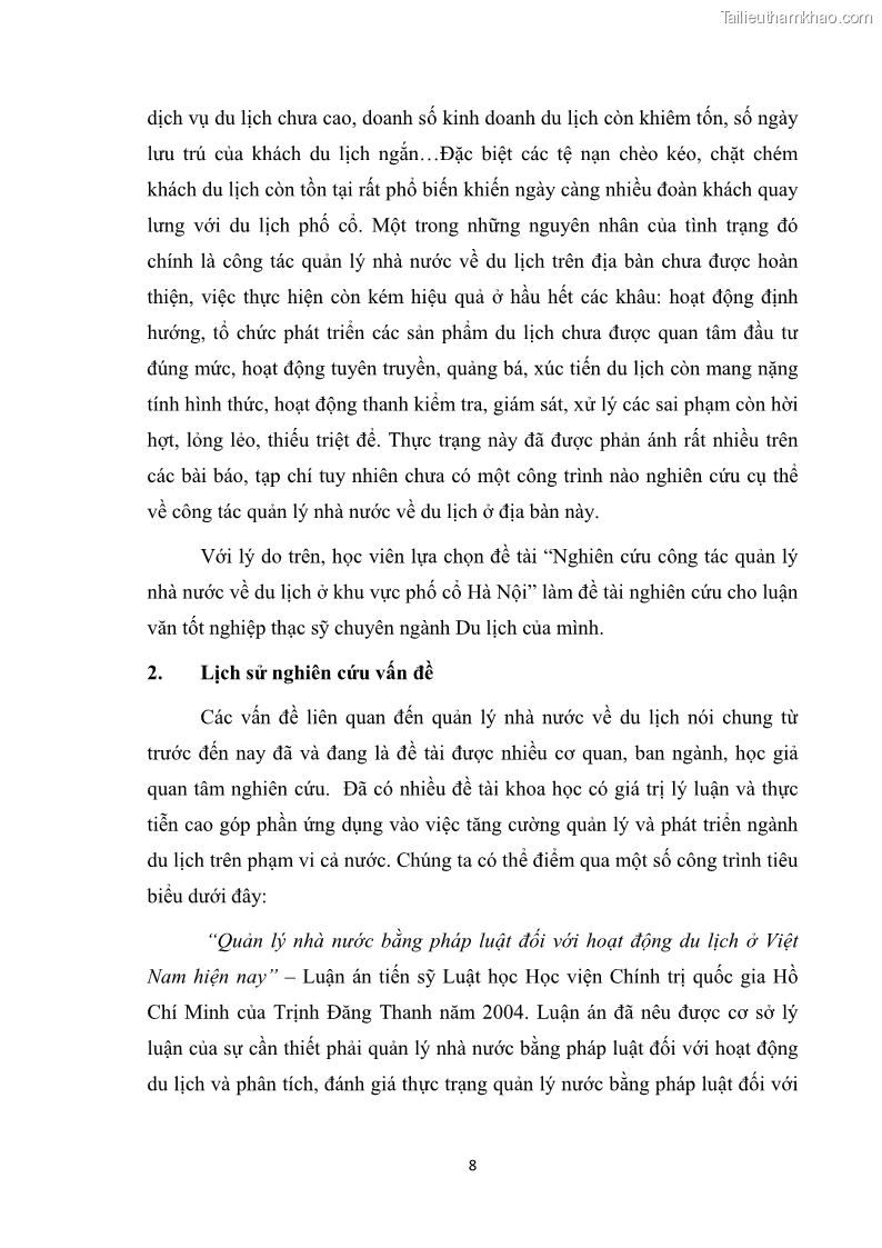 Luận văn thạc sĩ du lịch Nghiên cứu công tác quản lý nhà nước về du lịch ở khu vực phố cổ Hà Nội - 1 Trang 10