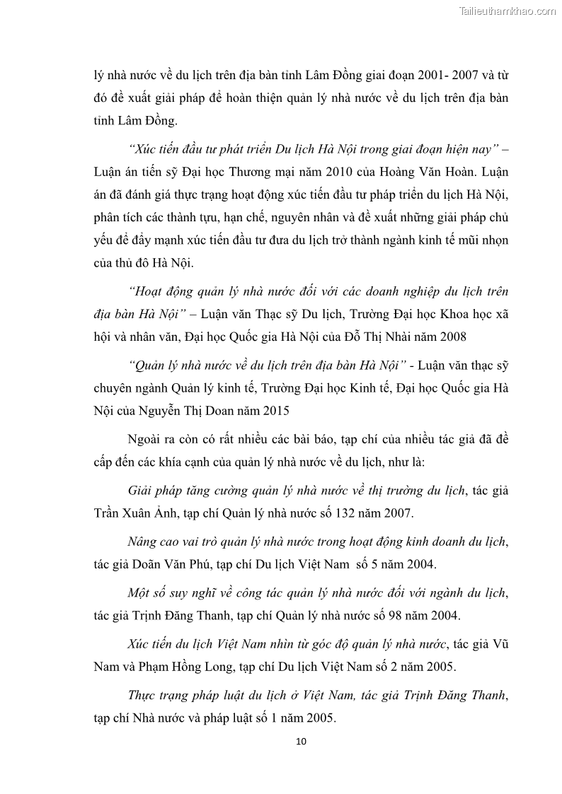 Luận văn thạc sĩ du lịch Nghiên cứu công tác quản lý nhà nước về du lịch ở khu vực phố cổ Hà Nội - 1 Trang 12