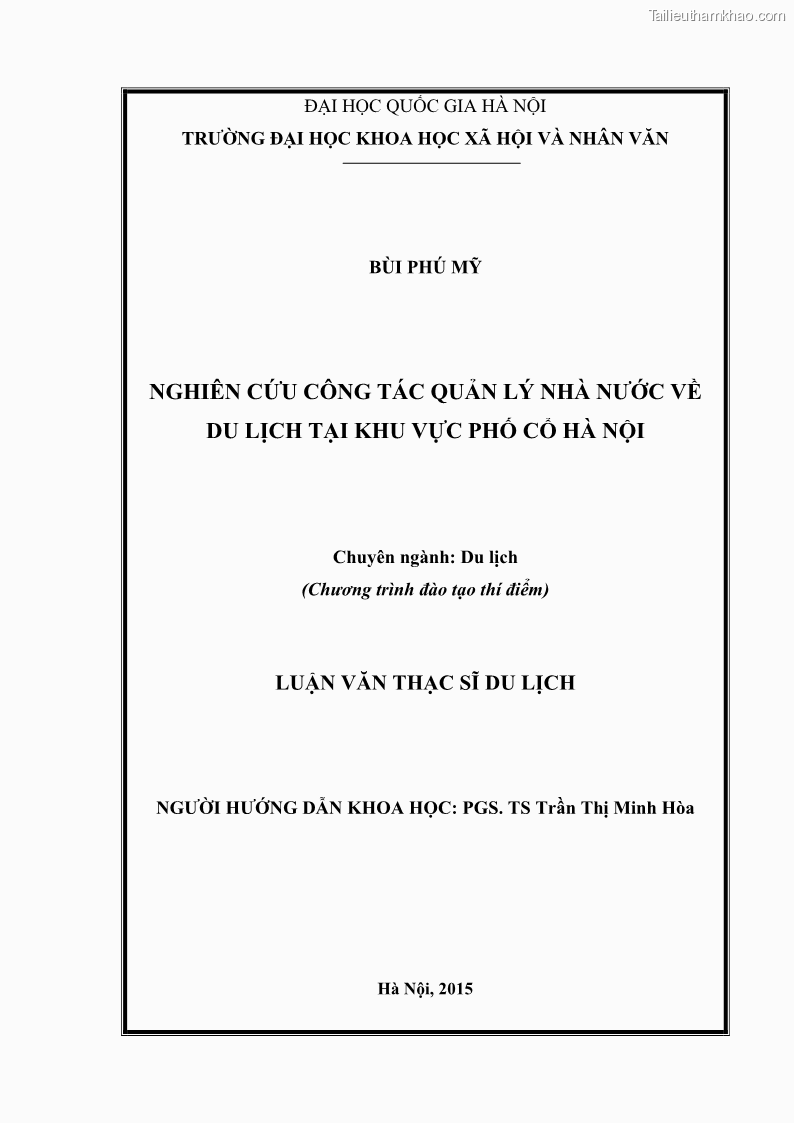 Luận văn thạc sĩ du lịch Nghiên cứu công tác quản lý nhà nước về du lịch ở khu vực phố cổ Hà Nội - 1 Trang 2