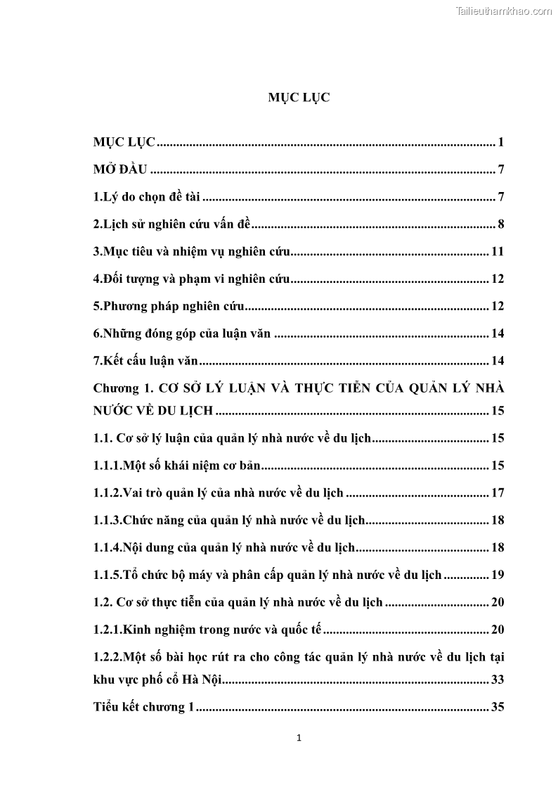 Luận văn thạc sĩ du lịch Nghiên cứu công tác quản lý nhà nước về du lịch ở khu vực phố cổ Hà Nội - 1 Trang 3