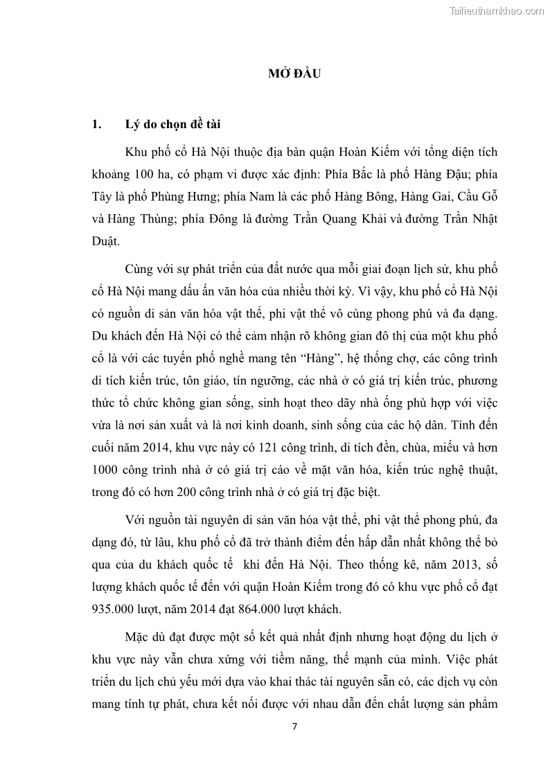Luận văn thạc sĩ du lịch Nghiên cứu công tác quản lý nhà nước về du lịch ở khu vực phố cổ Hà Nội - 1 Trang 9