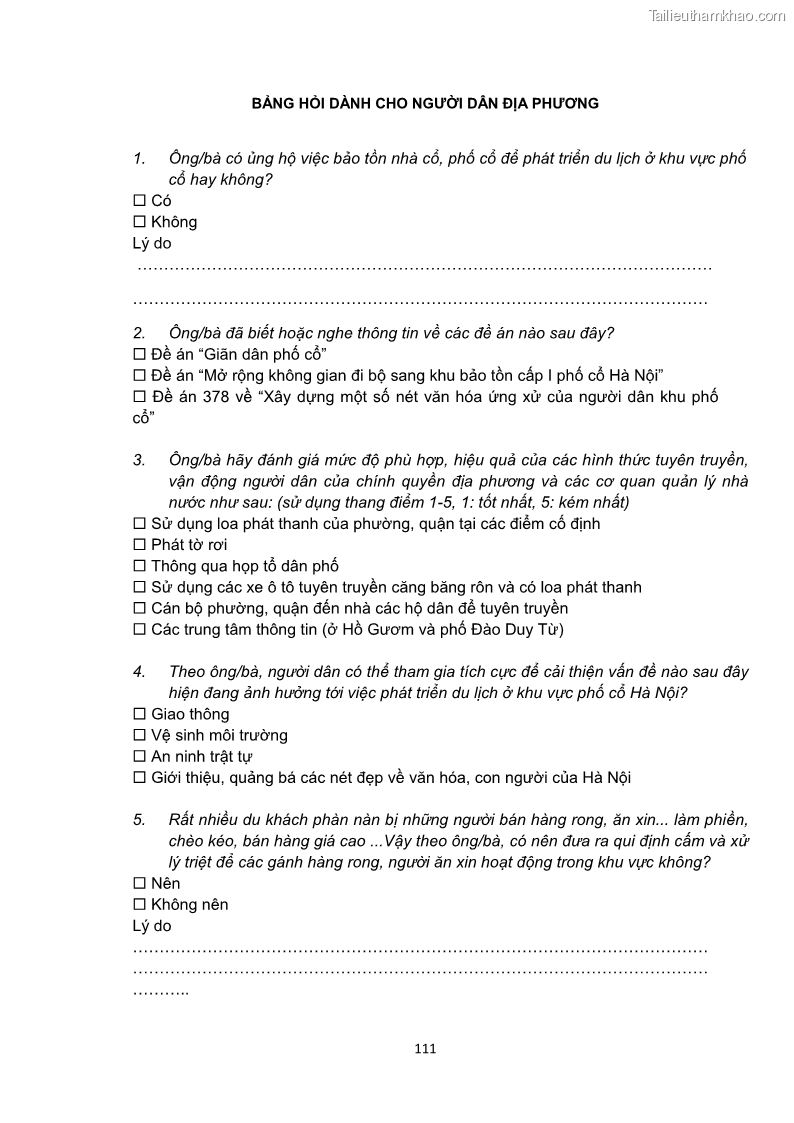 Luận văn thạc sĩ du lịch Nghiên cứu công tác quản lý nhà nước về du lịch ở khu vực phố cổ Hà Nội - 10 Trang 113