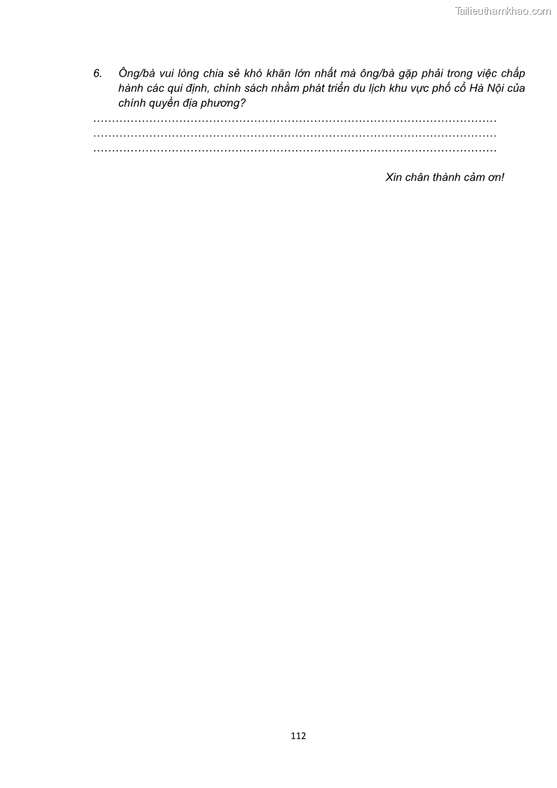 Luận văn thạc sĩ du lịch Nghiên cứu công tác quản lý nhà nước về du lịch ở khu vực phố cổ Hà Nội - 10 Trang 114