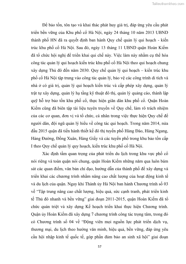Luận văn thạc sĩ du lịch Nghiên cứu công tác quản lý nhà nước về du lịch ở khu vực phố cổ Hà Nội - 5 Trang 59