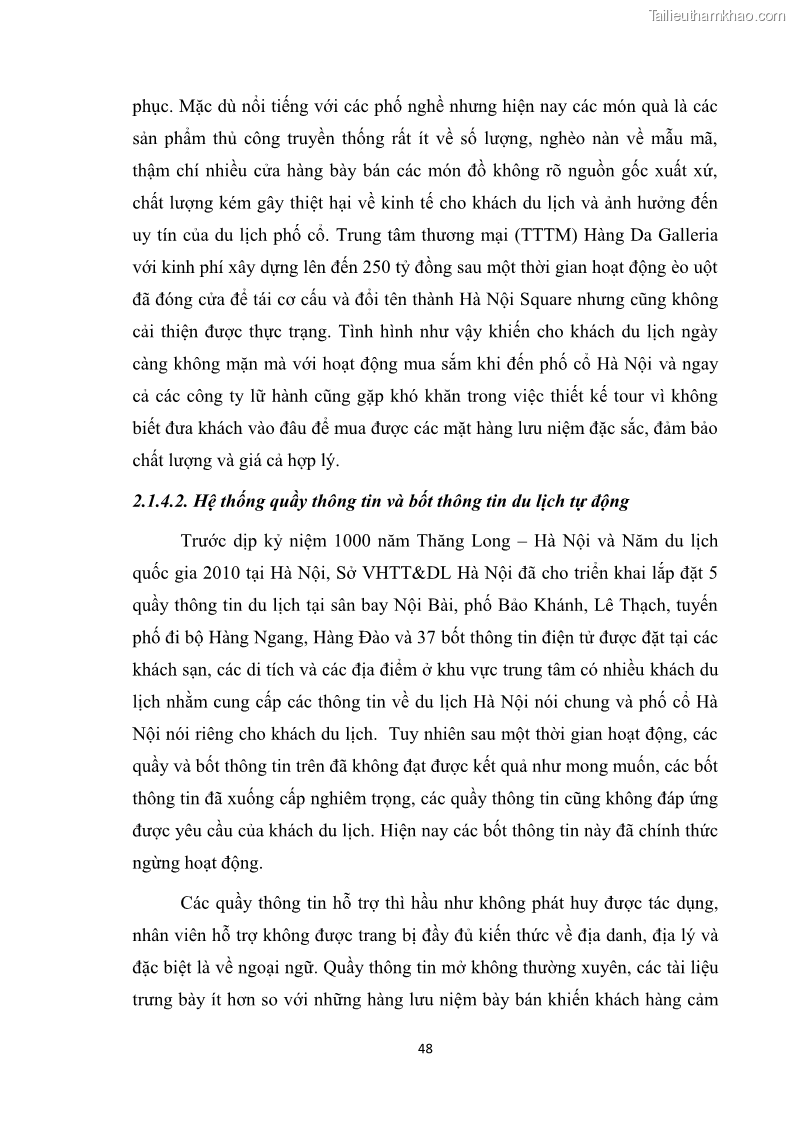 Luận văn thạc sĩ du lịch Nghiên cứu công tác quản lý nhà nước về du lịch ở khu vực phố cổ Hà Nội - 5 Trang 50