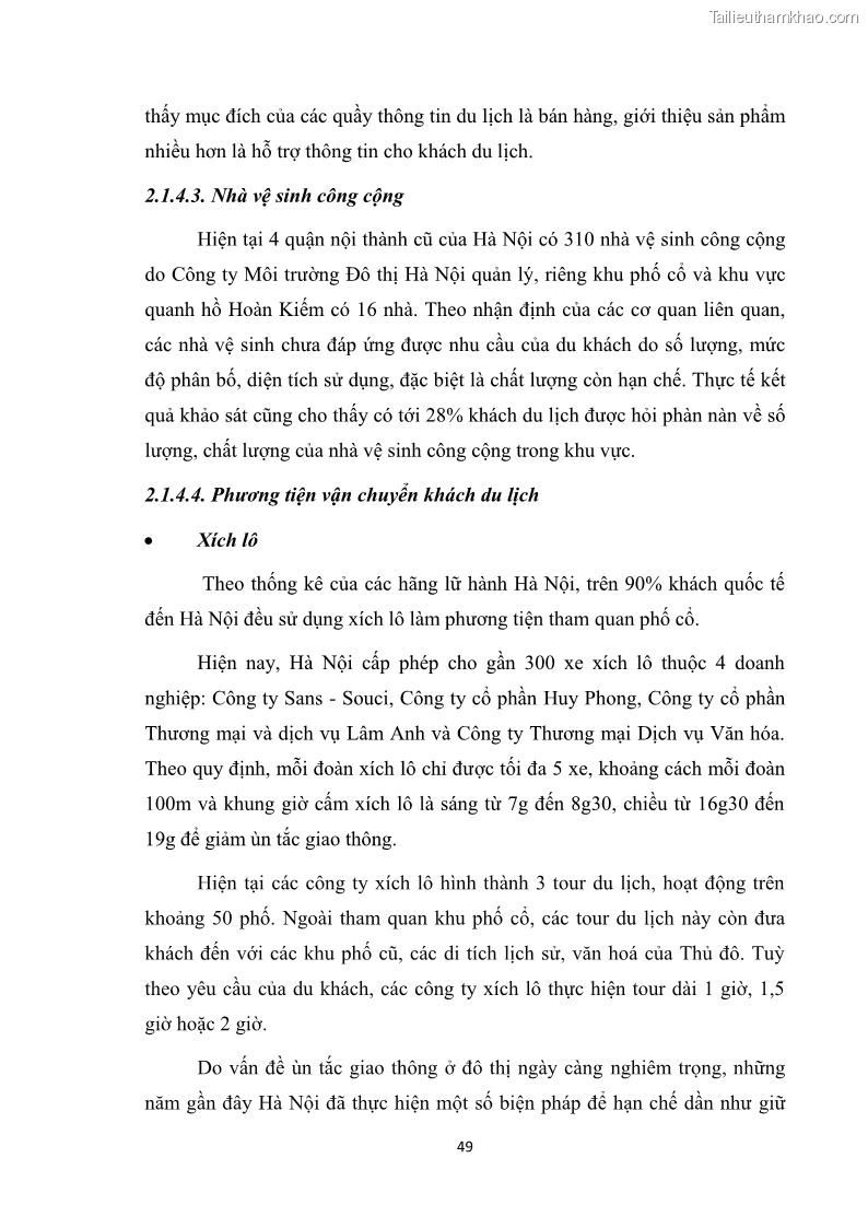 Luận văn thạc sĩ du lịch Nghiên cứu công tác quản lý nhà nước về du lịch ở khu vực phố cổ Hà Nội - 5 Trang 51