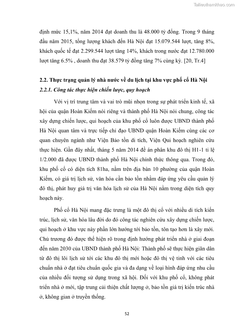 Luận văn thạc sĩ du lịch Nghiên cứu công tác quản lý nhà nước về du lịch ở khu vực phố cổ Hà Nội - 5 Trang 54