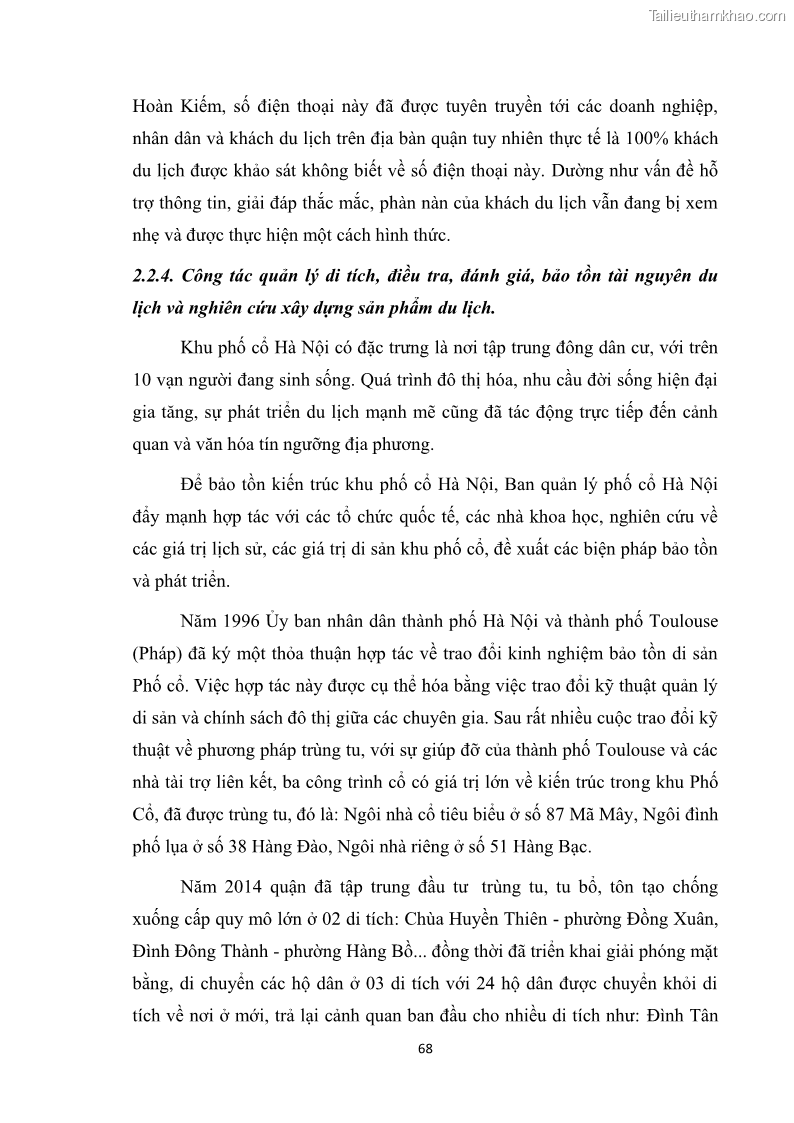 Luận văn thạc sĩ du lịch Nghiên cứu công tác quản lý nhà nước về du lịch ở khu vực phố cổ Hà Nội - 6 Trang 70