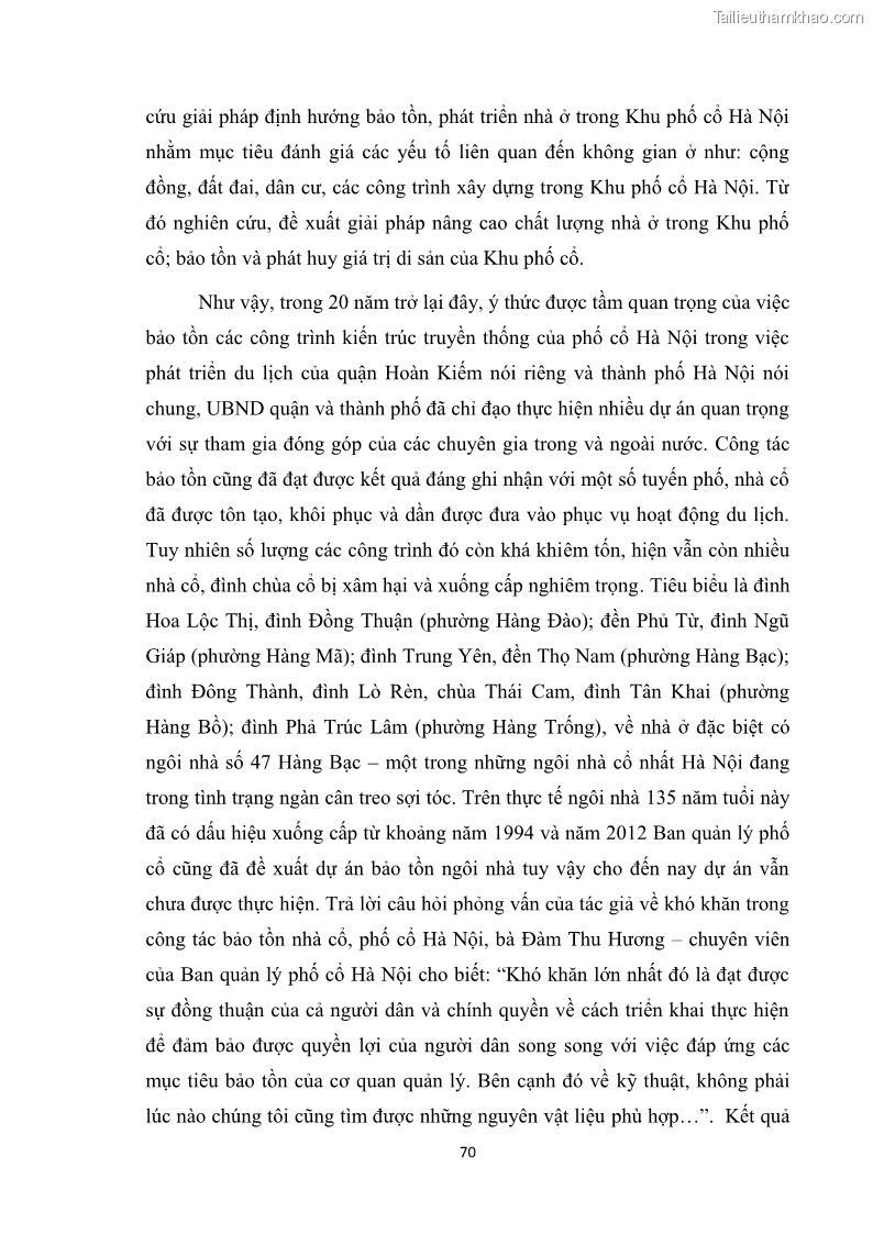Luận văn thạc sĩ du lịch Nghiên cứu công tác quản lý nhà nước về du lịch ở khu vực phố cổ Hà Nội - 6 Trang 72