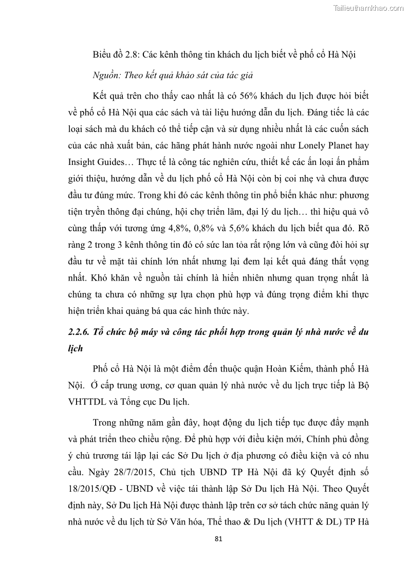 Luận văn thạc sĩ du lịch Nghiên cứu công tác quản lý nhà nước về du lịch ở khu vực phố cổ Hà Nội - 7 Trang 83