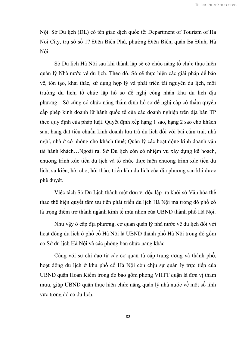 Luận văn thạc sĩ du lịch Nghiên cứu công tác quản lý nhà nước về du lịch ở khu vực phố cổ Hà Nội - 7 Trang 84