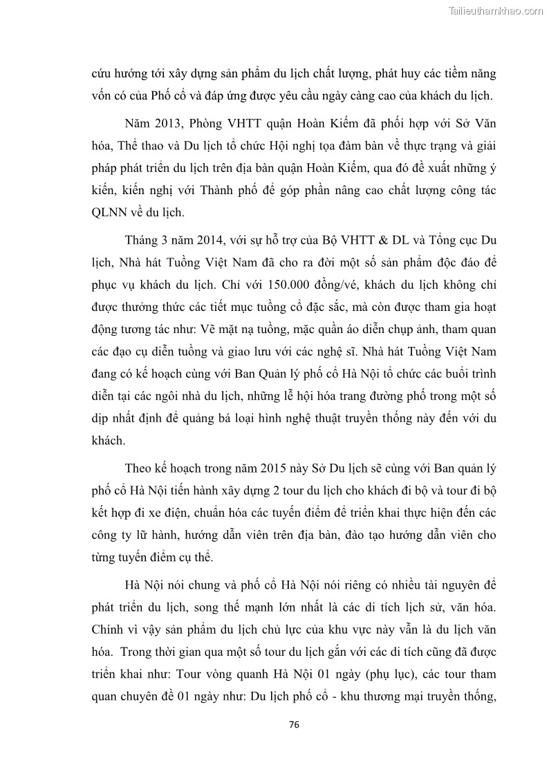Luận văn thạc sĩ du lịch Nghiên cứu công tác quản lý nhà nước về du lịch ở khu vực phố cổ Hà Nội - 7 Trang 78