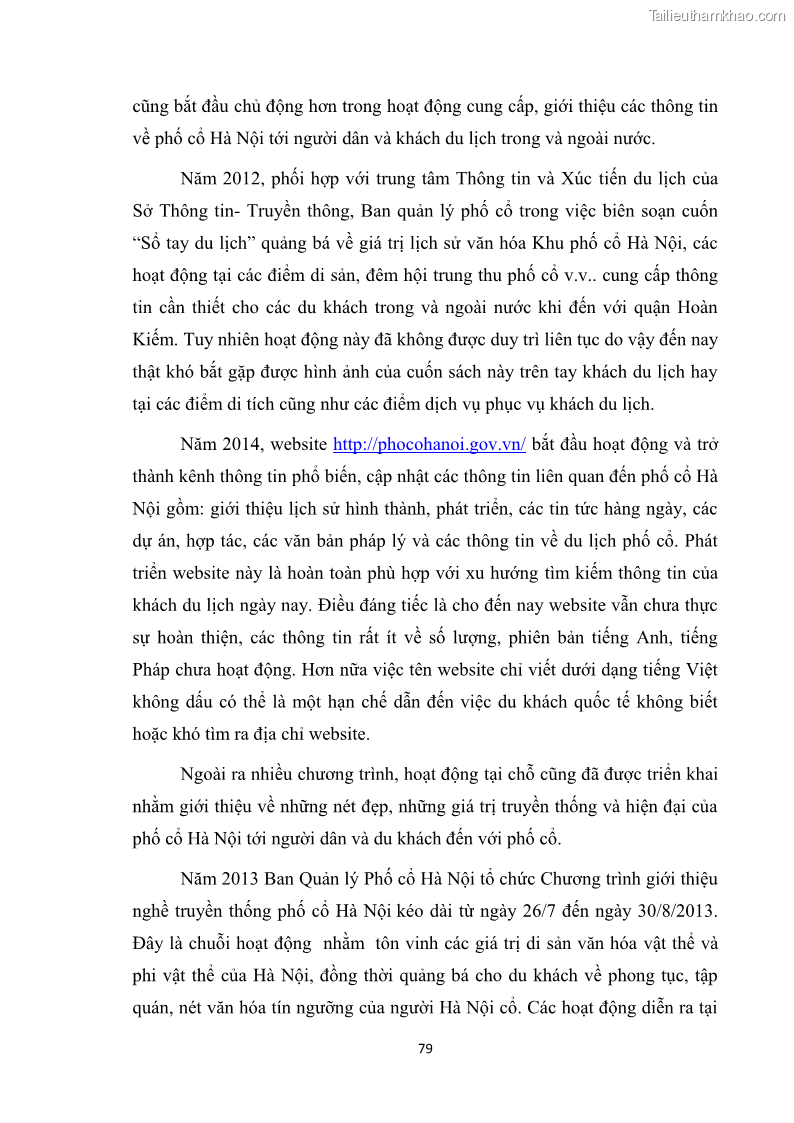 Luận văn thạc sĩ du lịch Nghiên cứu công tác quản lý nhà nước về du lịch ở khu vực phố cổ Hà Nội - 7 Trang 81
