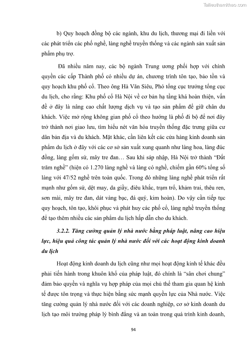 Luận văn thạc sĩ du lịch Nghiên cứu công tác quản lý nhà nước về du lịch ở khu vực phố cổ Hà Nội - 8 Trang 96