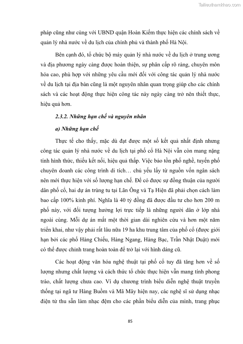Luận văn thạc sĩ du lịch Nghiên cứu công tác quản lý nhà nước về du lịch ở khu vực phố cổ Hà Nội - 8 Trang 87