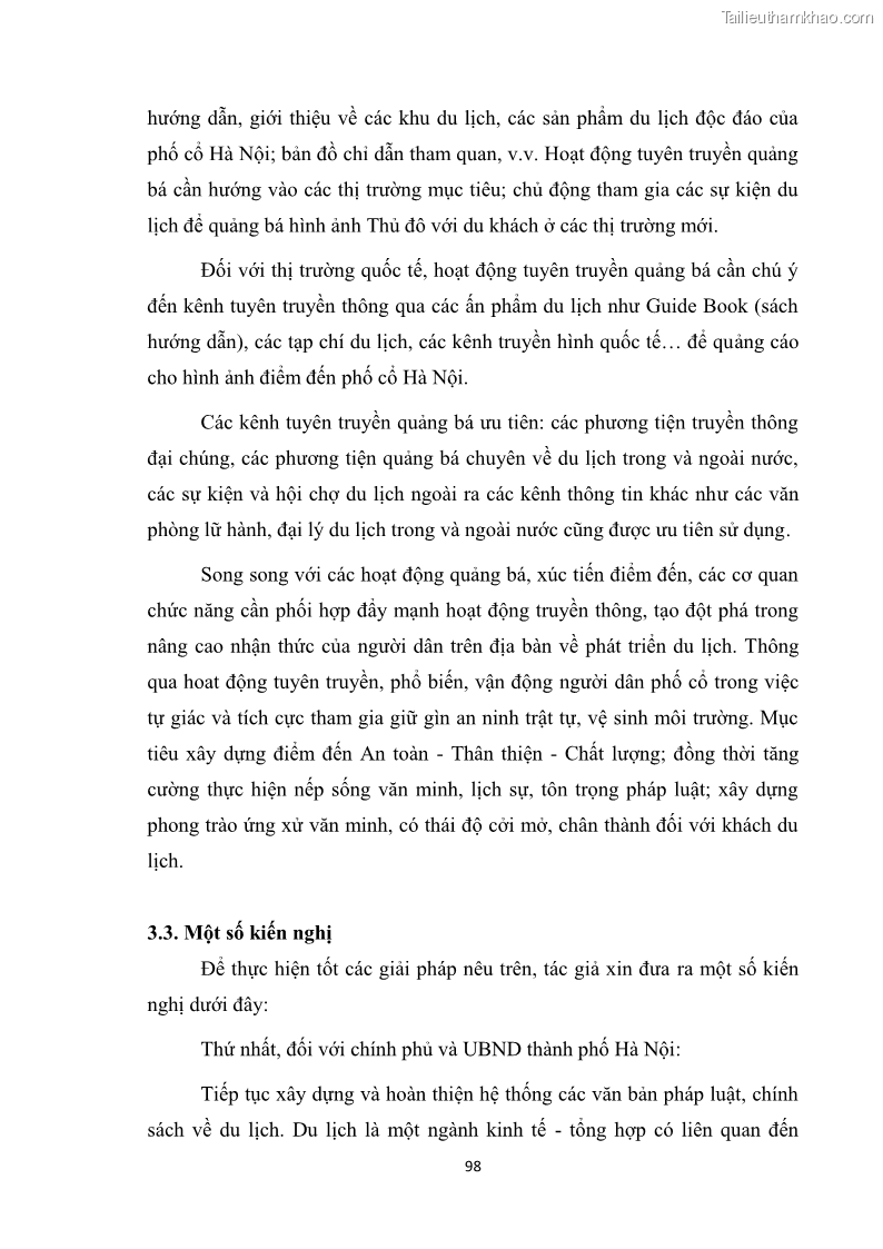 Luận văn thạc sĩ du lịch Nghiên cứu công tác quản lý nhà nước về du lịch ở khu vực phố cổ Hà Nội - 9 Trang 100
