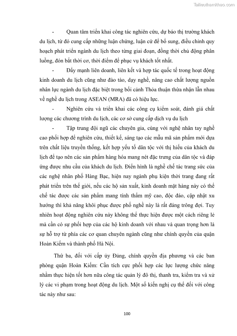 Luận văn thạc sĩ du lịch Nghiên cứu công tác quản lý nhà nước về du lịch ở khu vực phố cổ Hà Nội - 9 Trang 102