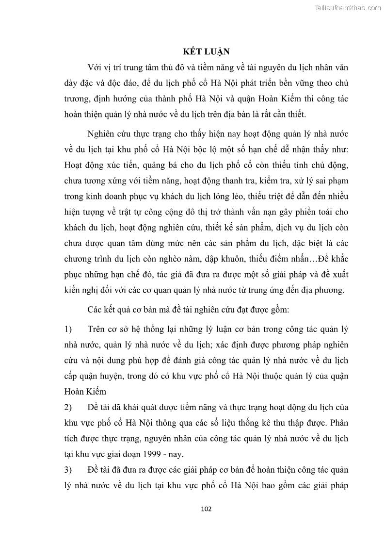 Luận văn thạc sĩ du lịch Nghiên cứu công tác quản lý nhà nước về du lịch ở khu vực phố cổ Hà Nội - 9 Trang 104