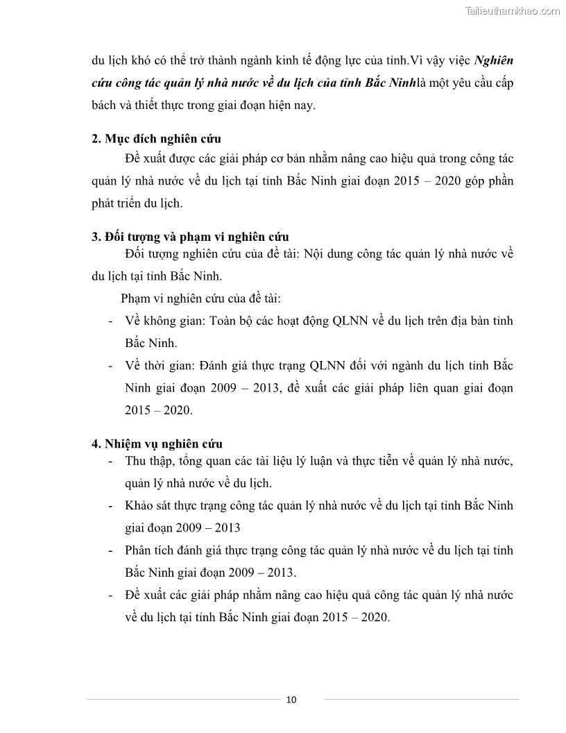 Luận văn Thạc sĩ Du lịch Nghiên cứu công tác quản lý nhà nước về du lịch của tỉnh Bắc Ninh - 1 Trang 10