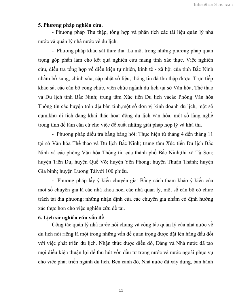 Luận văn Thạc sĩ Du lịch Nghiên cứu công tác quản lý nhà nước về du lịch của tỉnh Bắc Ninh - 1 Trang 11