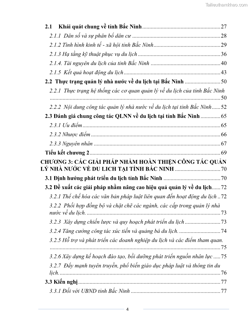 Luận văn Thạc sĩ Du lịch Nghiên cứu công tác quản lý nhà nước về du lịch của tỉnh Bắc Ninh - 1 Trang 4