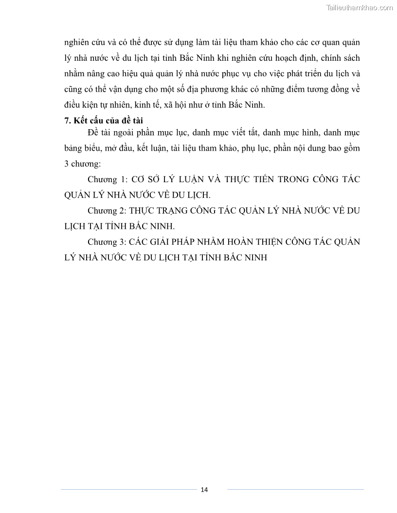 Luận văn Thạc sĩ Du lịch Nghiên cứu công tác quản lý nhà nước về du lịch của tỉnh Bắc Ninh - 2 Trang 14