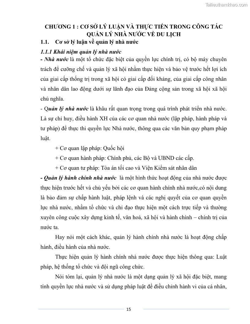 Luận văn Thạc sĩ Du lịch Nghiên cứu công tác quản lý nhà nước về du lịch của tỉnh Bắc Ninh - 2 Trang 15