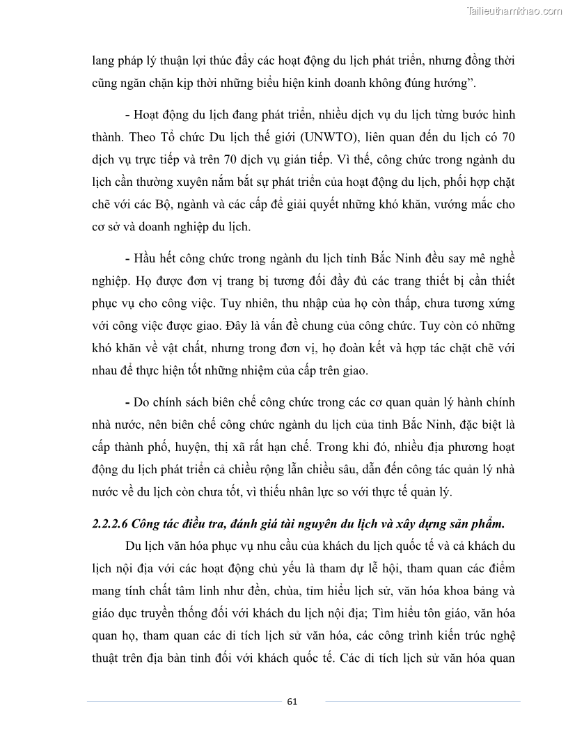 Luận văn Thạc sĩ Du lịch Nghiên cứu công tác quản lý nhà nước về du lịch của tỉnh Bắc Ninh - 6 Trang 61