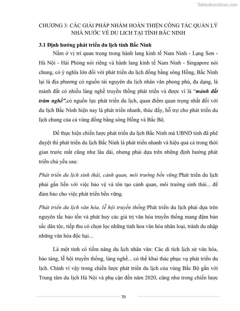 Luận văn Thạc sĩ Du lịch Nghiên cứu công tác quản lý nhà nước về du lịch của tỉnh Bắc Ninh - 6 Trang 70