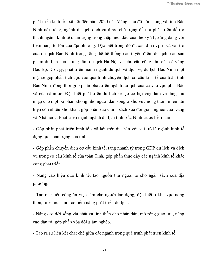 Luận văn Thạc sĩ Du lịch Nghiên cứu công tác quản lý nhà nước về du lịch của tỉnh Bắc Ninh - 6 Trang 71