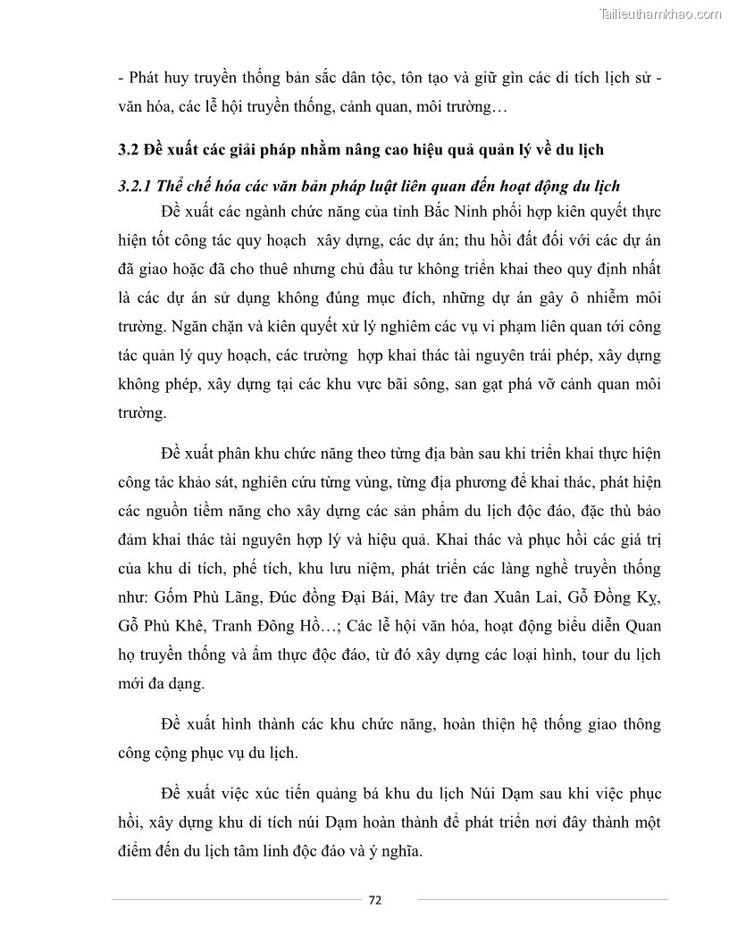 Luận văn Thạc sĩ Du lịch Nghiên cứu công tác quản lý nhà nước về du lịch của tỉnh Bắc Ninh - 6 Trang 72