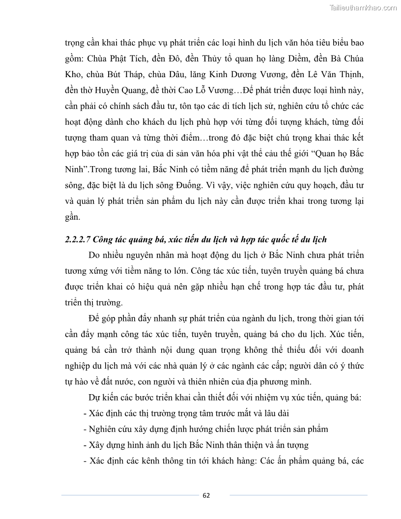 Luận văn Thạc sĩ Du lịch Nghiên cứu công tác quản lý nhà nước về du lịch của tỉnh Bắc Ninh - 6 Trang 62