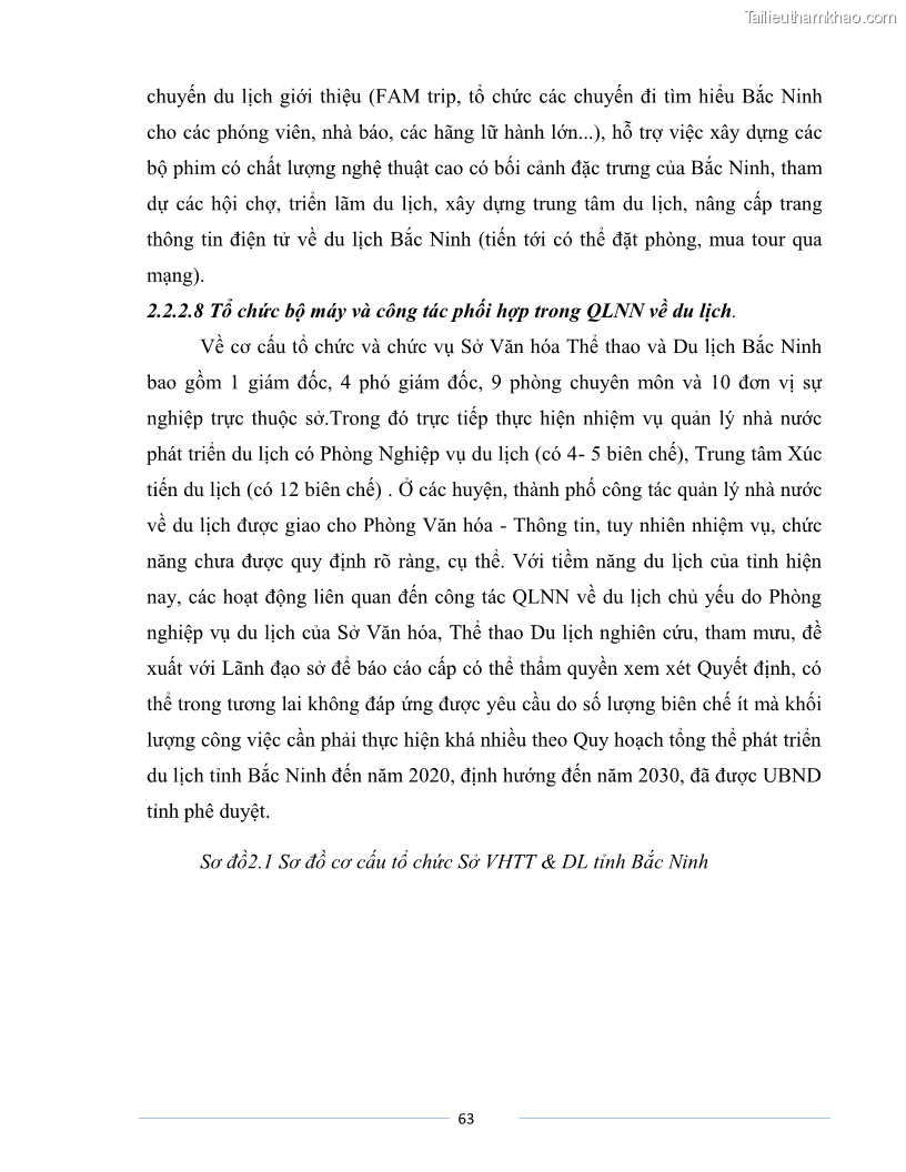 Luận văn Thạc sĩ Du lịch Nghiên cứu công tác quản lý nhà nước về du lịch của tỉnh Bắc Ninh - 6 Trang 63