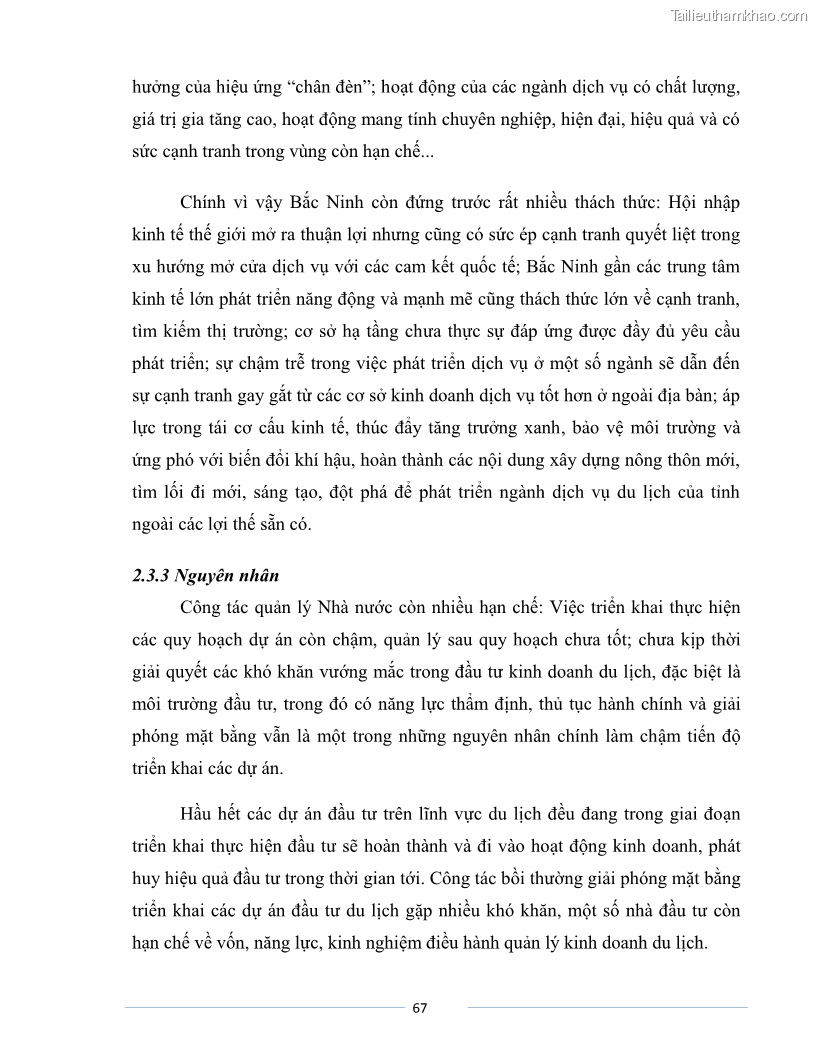 Luận văn Thạc sĩ Du lịch Nghiên cứu công tác quản lý nhà nước về du lịch của tỉnh Bắc Ninh - 6 Trang 67