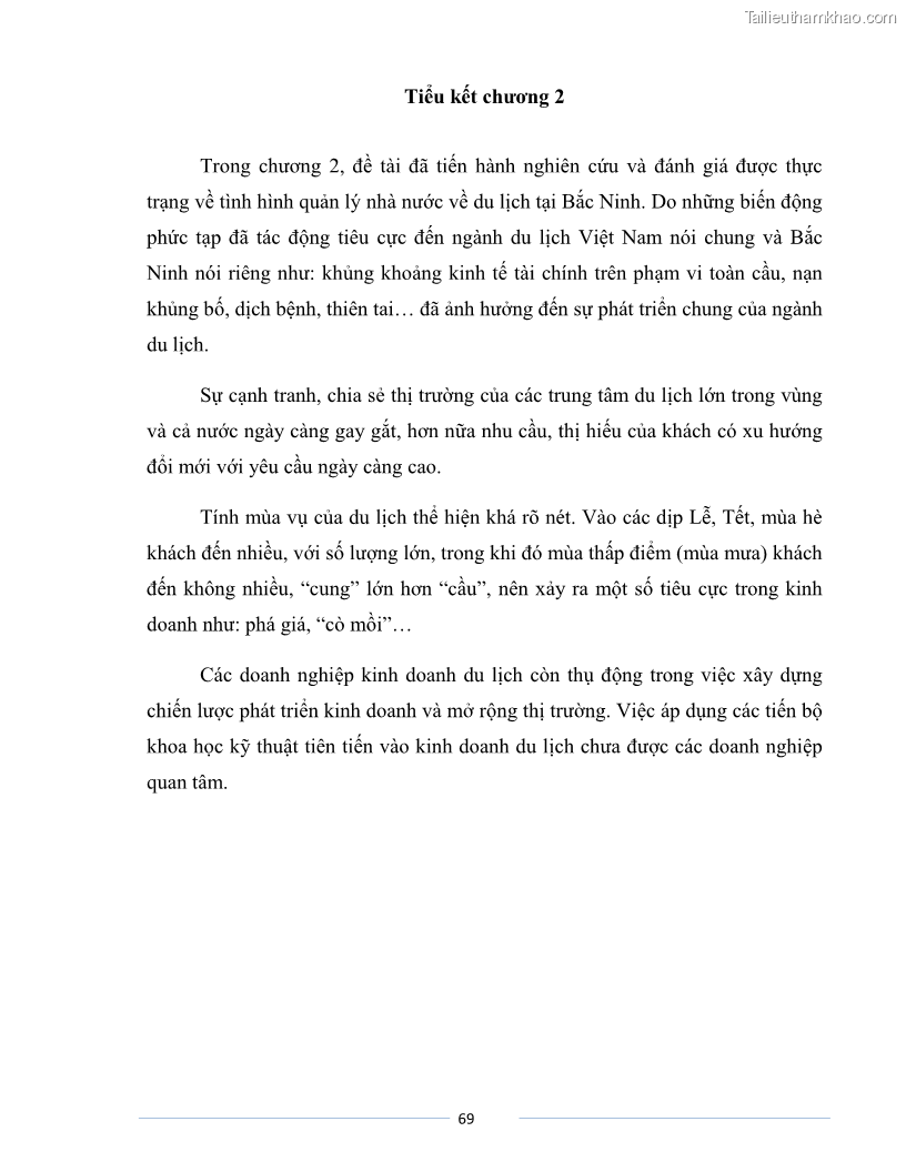 Luận văn Thạc sĩ Du lịch Nghiên cứu công tác quản lý nhà nước về du lịch của tỉnh Bắc Ninh - 6 Trang 69