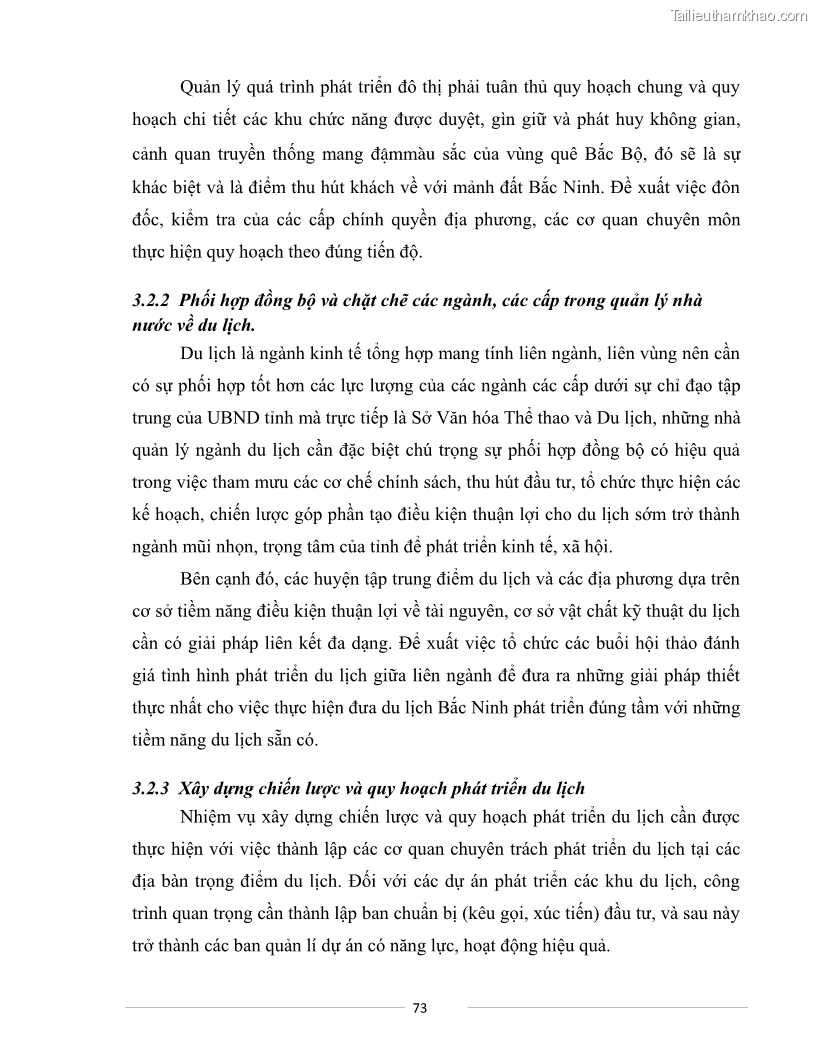 Luận văn Thạc sĩ Du lịch Nghiên cứu công tác quản lý nhà nước về du lịch của tỉnh Bắc Ninh - 7 Trang 73