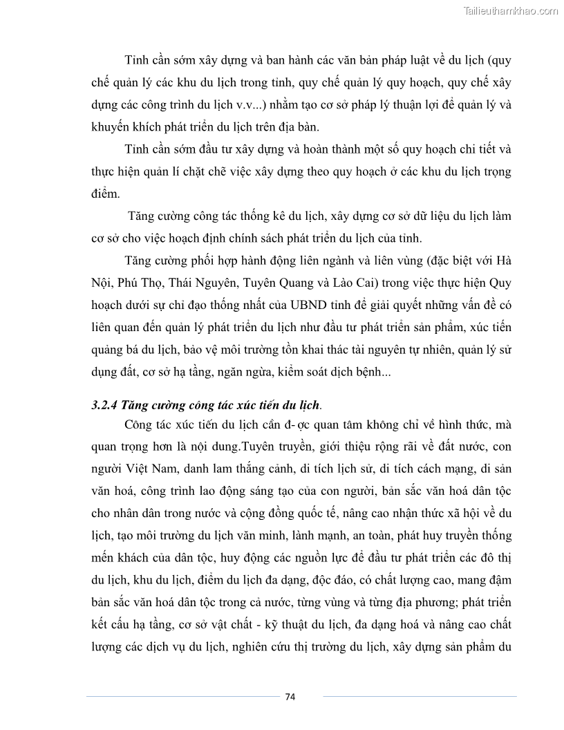 Luận văn Thạc sĩ Du lịch Nghiên cứu công tác quản lý nhà nước về du lịch của tỉnh Bắc Ninh - 7 Trang 74