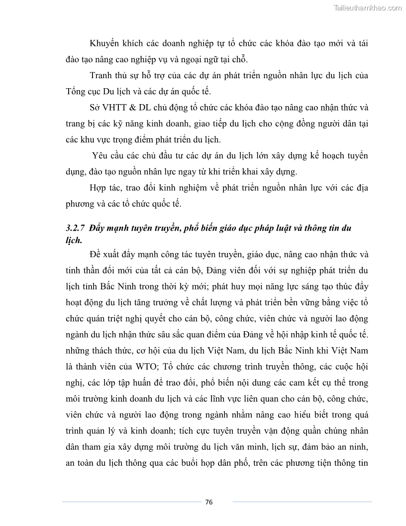 Luận văn Thạc sĩ Du lịch Nghiên cứu công tác quản lý nhà nước về du lịch của tỉnh Bắc Ninh - 7 Trang 76