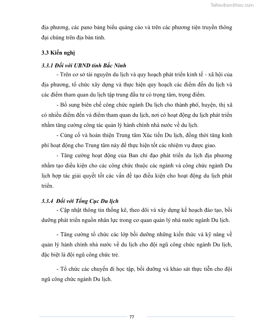 Luận văn Thạc sĩ Du lịch Nghiên cứu công tác quản lý nhà nước về du lịch của tỉnh Bắc Ninh - 7 Trang 77