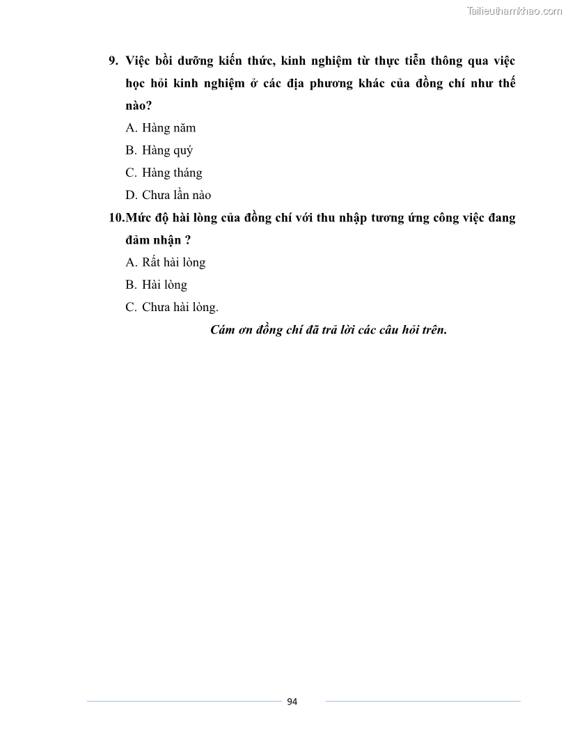 Luận văn Thạc sĩ Du lịch Nghiên cứu công tác quản lý nhà nước về du lịch của tỉnh Bắc Ninh - 8 Trang 94
