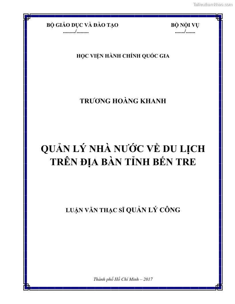 Luận văn thạc sĩ quản lý công Quản lý nhà nước về du lịch trên địa bàn tỉnh Bến Tre - 1 Trang 1