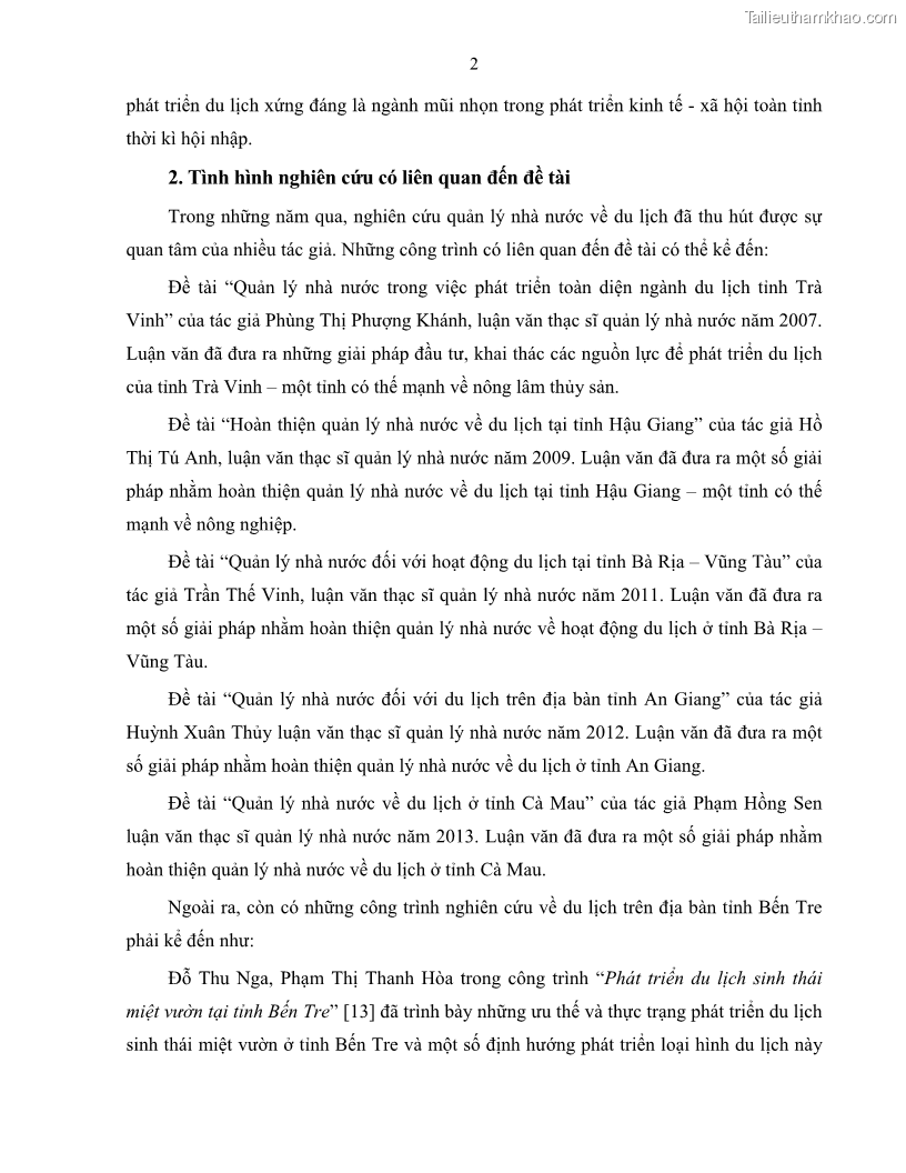Luận văn thạc sĩ quản lý công Quản lý nhà nước về du lịch trên địa bàn tỉnh Bến Tre - 1 Trang 11