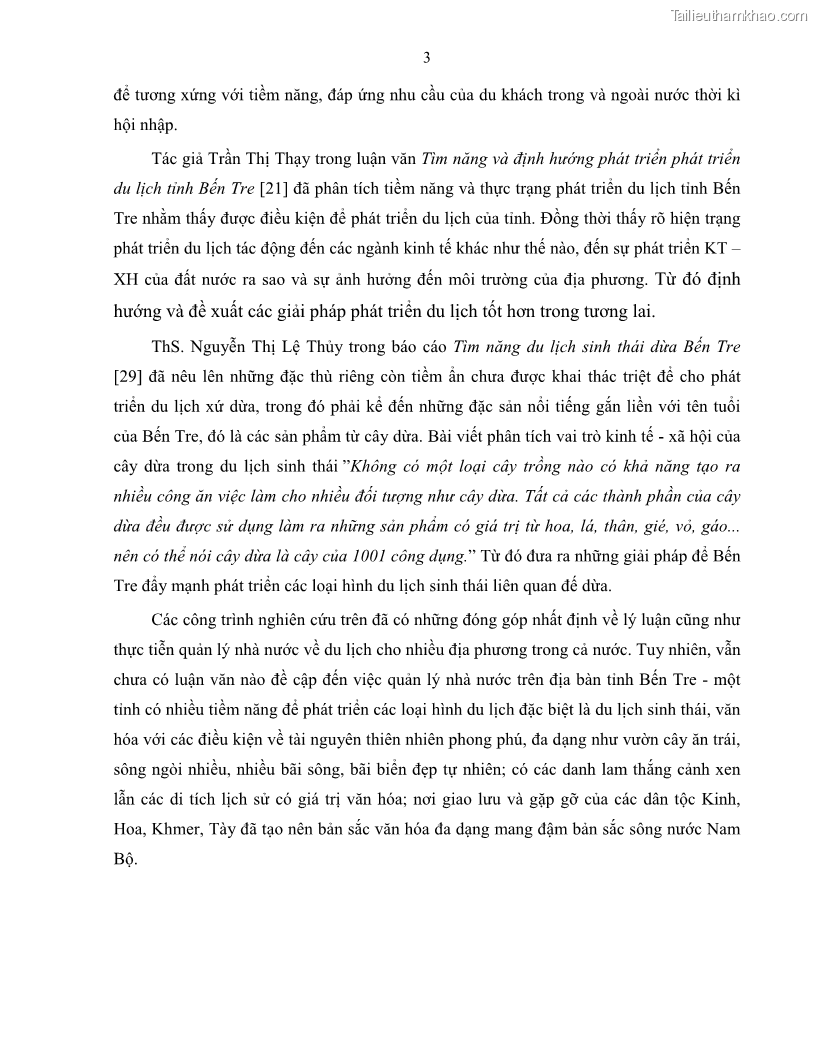 Luận văn thạc sĩ quản lý công Quản lý nhà nước về du lịch trên địa bàn tỉnh Bến Tre - 1 Trang 12