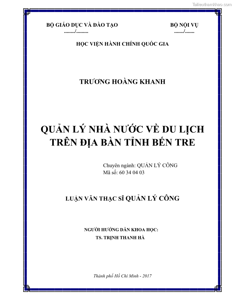 Luận văn thạc sĩ quản lý công Quản lý nhà nước về du lịch trên địa bàn tỉnh Bến Tre - 1 Trang 2