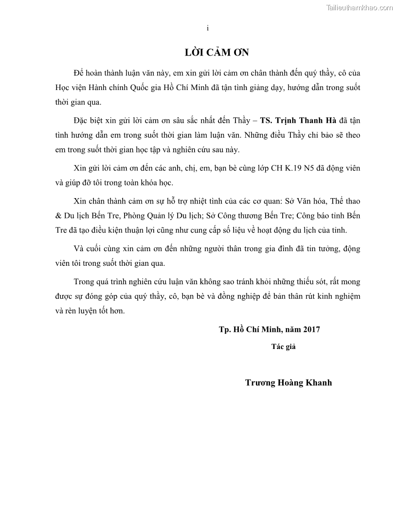 Luận văn thạc sĩ quản lý công Quản lý nhà nước về du lịch trên địa bàn tỉnh Bến Tre - 1 Trang 3