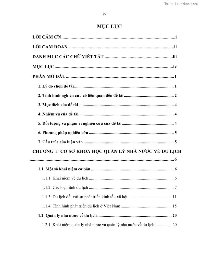 Luận văn thạc sĩ quản lý công Quản lý nhà nước về du lịch trên địa bàn tỉnh Bến Tre - 1 Trang 6