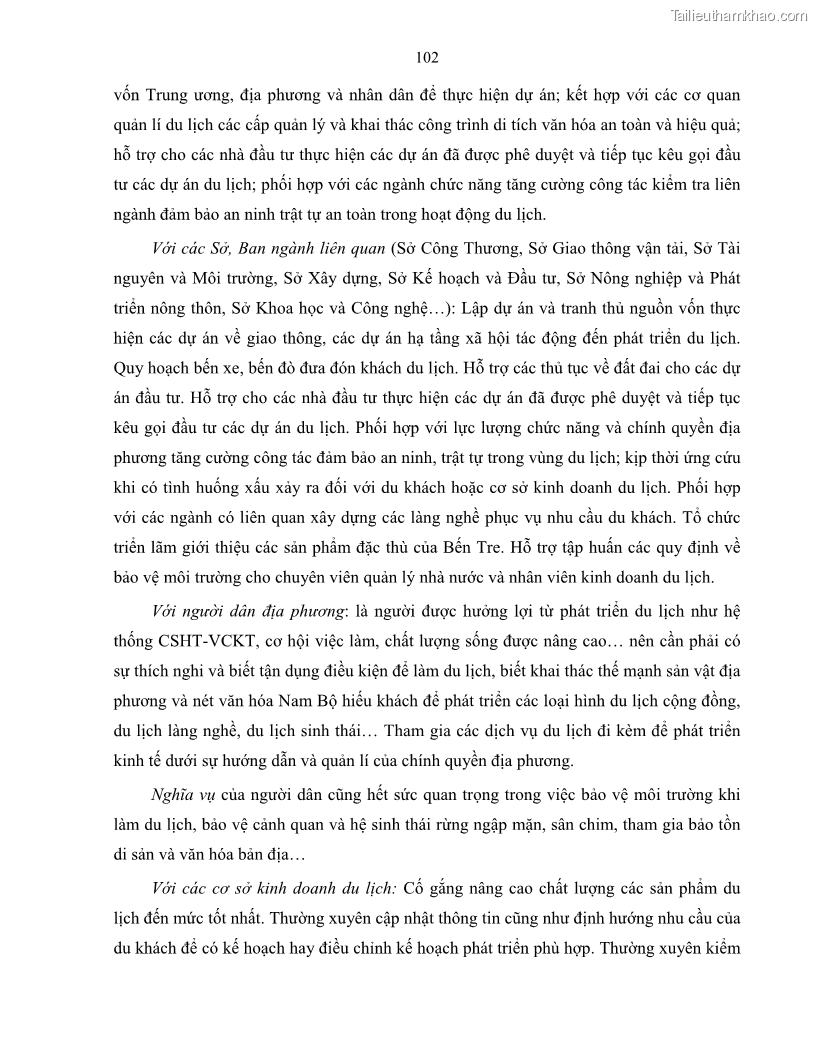Luận văn thạc sĩ quản lý công Quản lý nhà nước về du lịch trên địa bàn tỉnh Bến Tre - 10 Trang 109