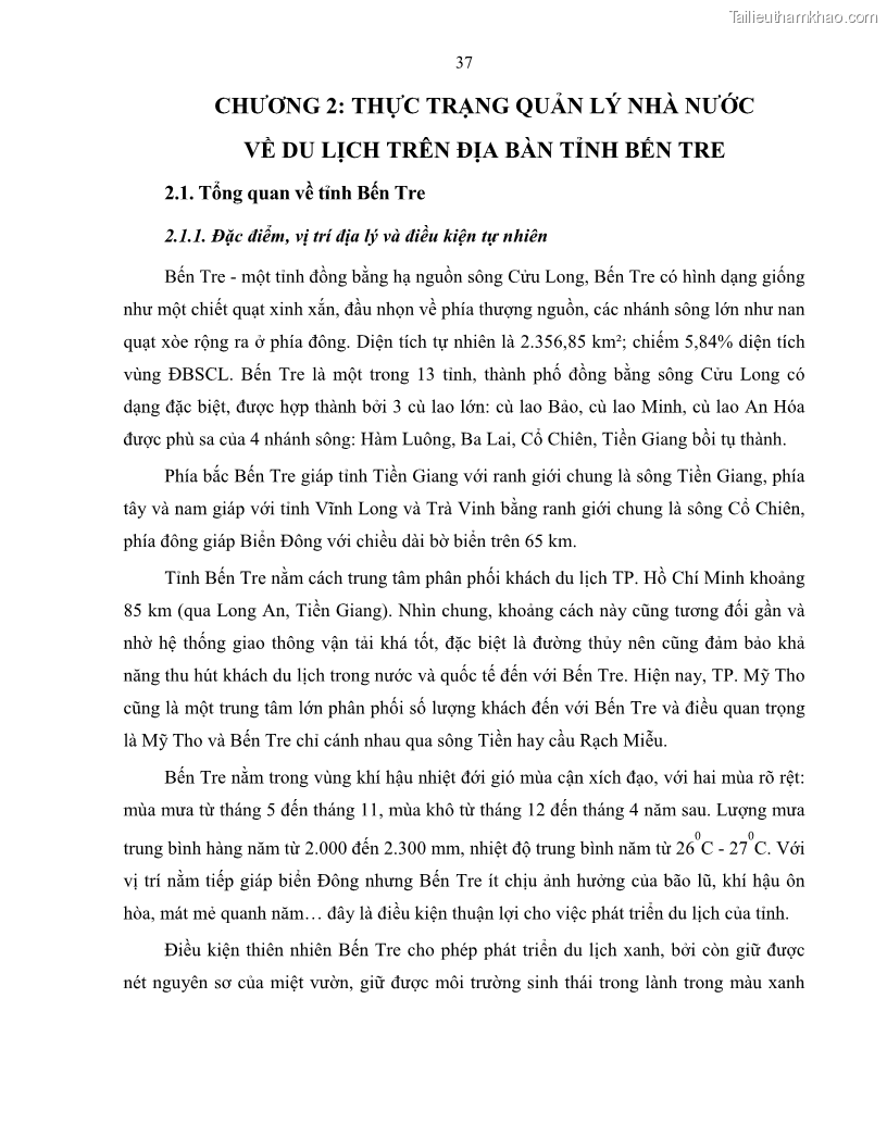 Luận văn thạc sĩ quản lý công Quản lý nhà nước về du lịch trên địa bàn tỉnh Bến Tre - 4 Trang 46