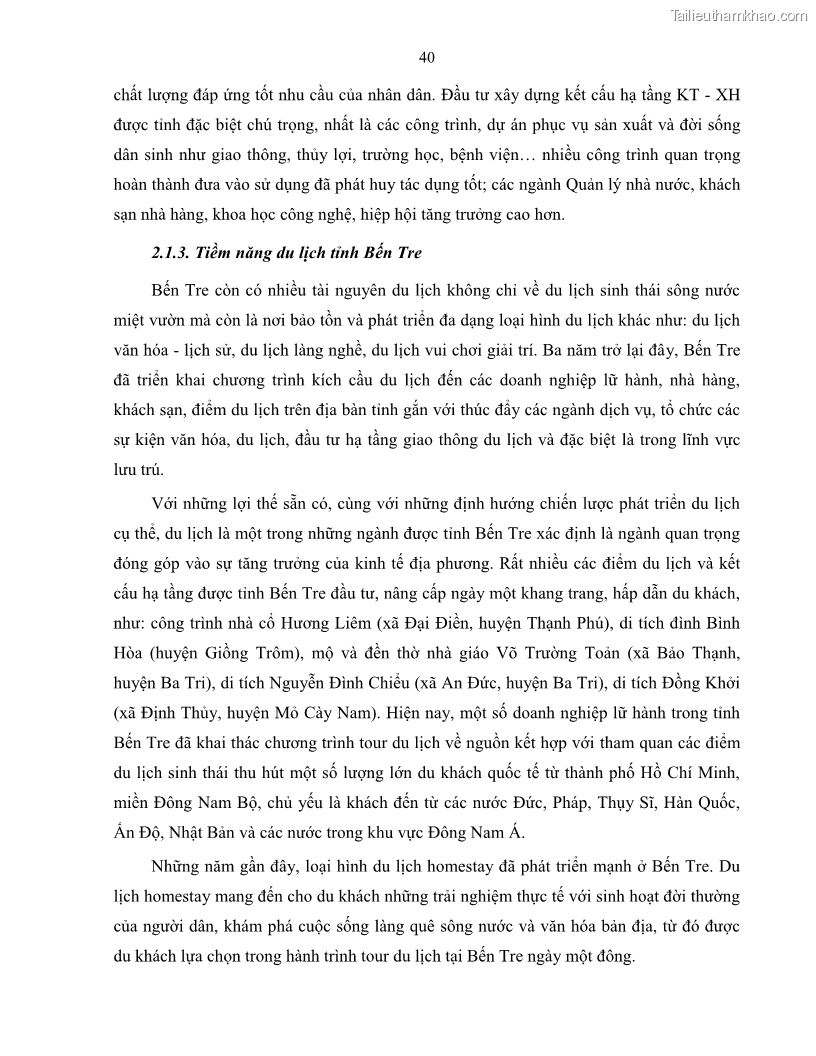 Luận văn thạc sĩ quản lý công Quản lý nhà nước về du lịch trên địa bàn tỉnh Bến Tre - 5 Trang 49