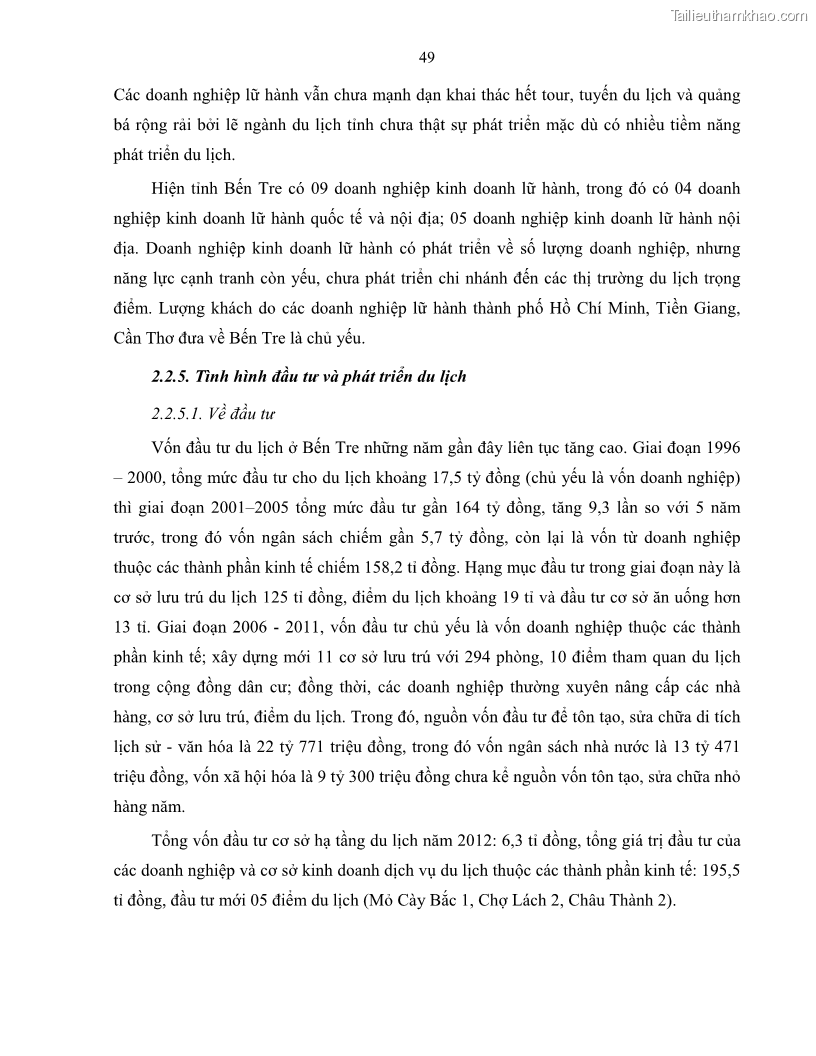 Luận văn thạc sĩ quản lý công Quản lý nhà nước về du lịch trên địa bàn tỉnh Bến Tre - 5 Trang 58